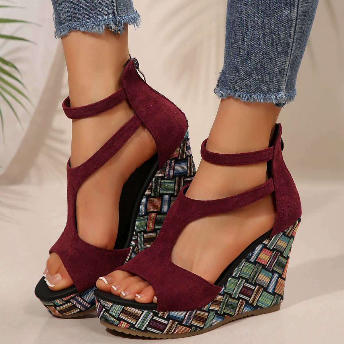 Women's Thick-soled Slope Ankle-strap Buckle Hemp-soled Sandals