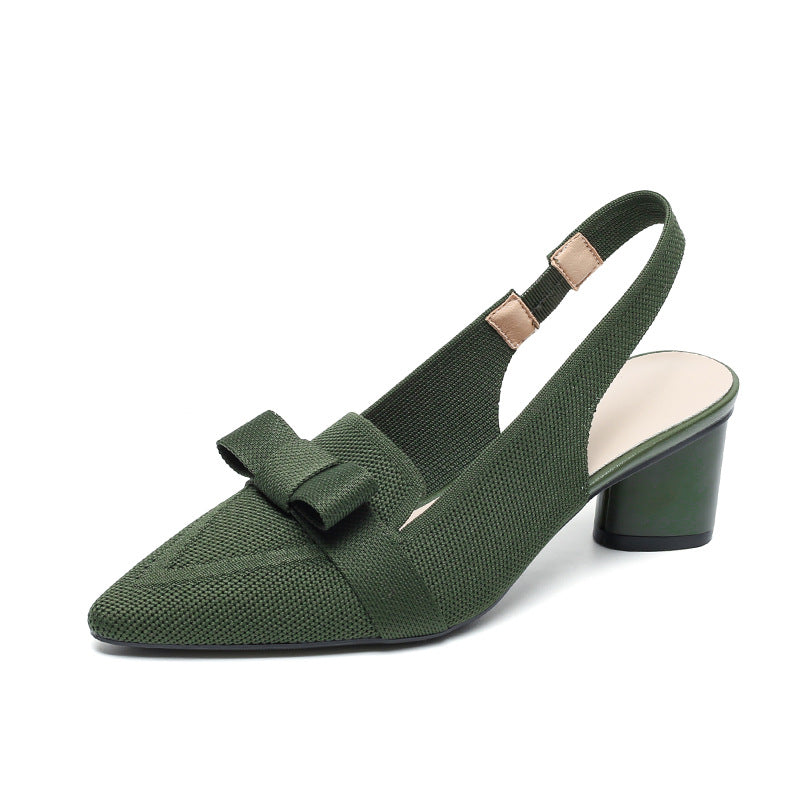 Closed Toe Bow Solid Color Summer High Heel Sandals Women Back Strap