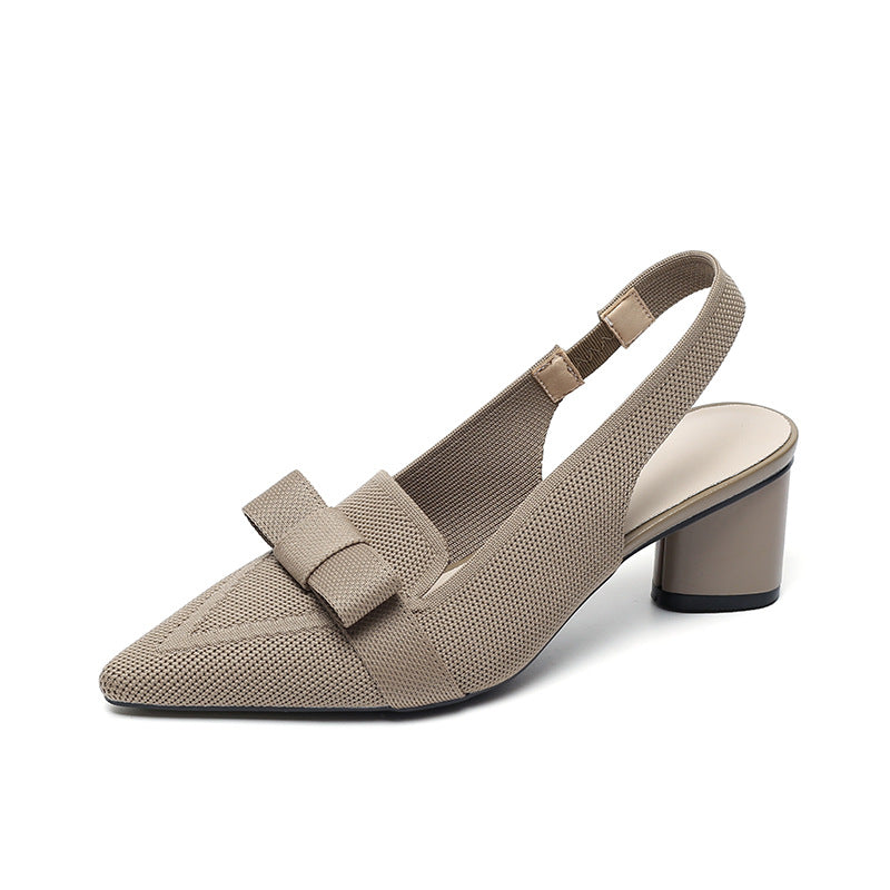 Closed Toe Bow Solid Color Summer High Heel Sandals Women Back Strap