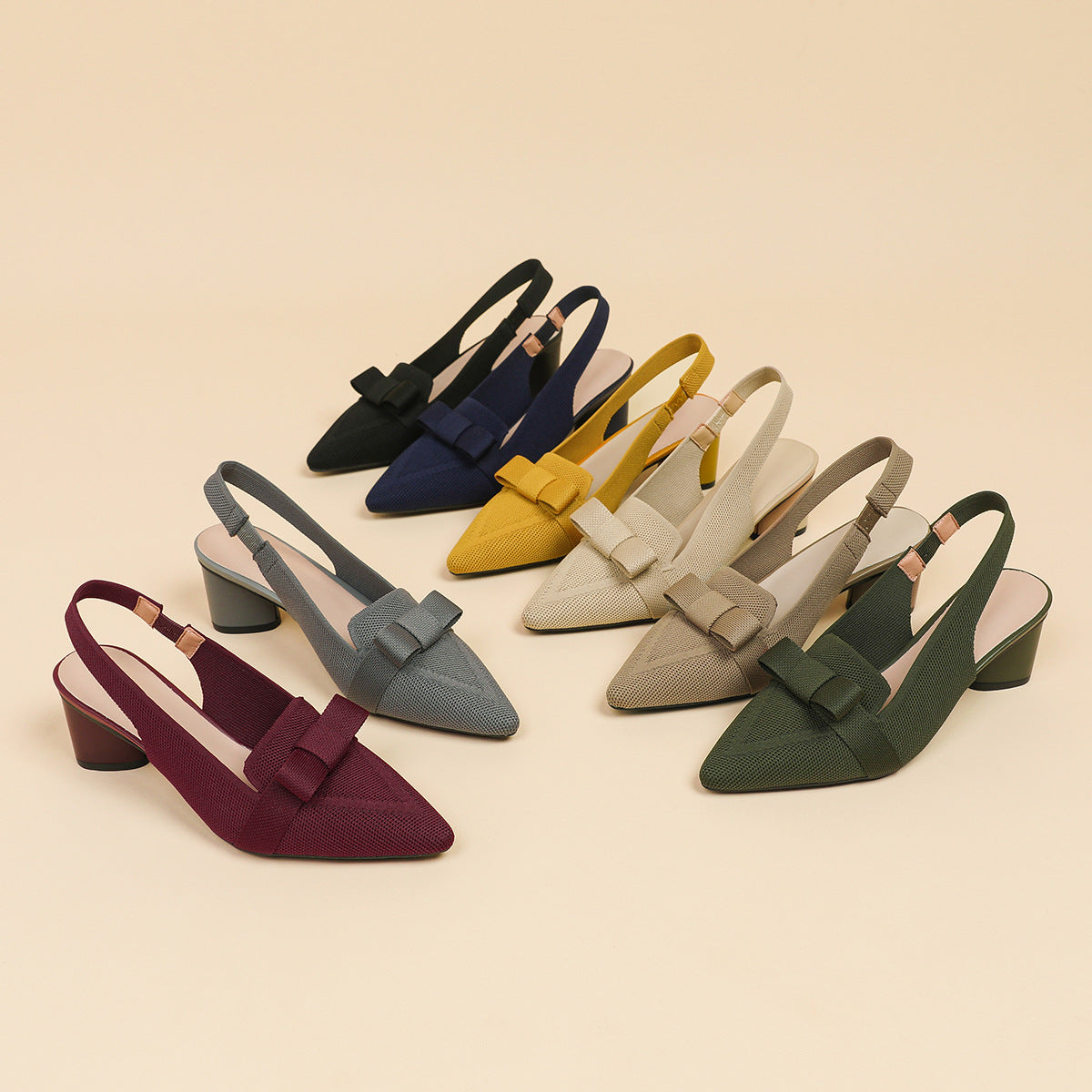 Closed Toe Bow Solid Color Summer High Heel Sandals Women Back Strap
