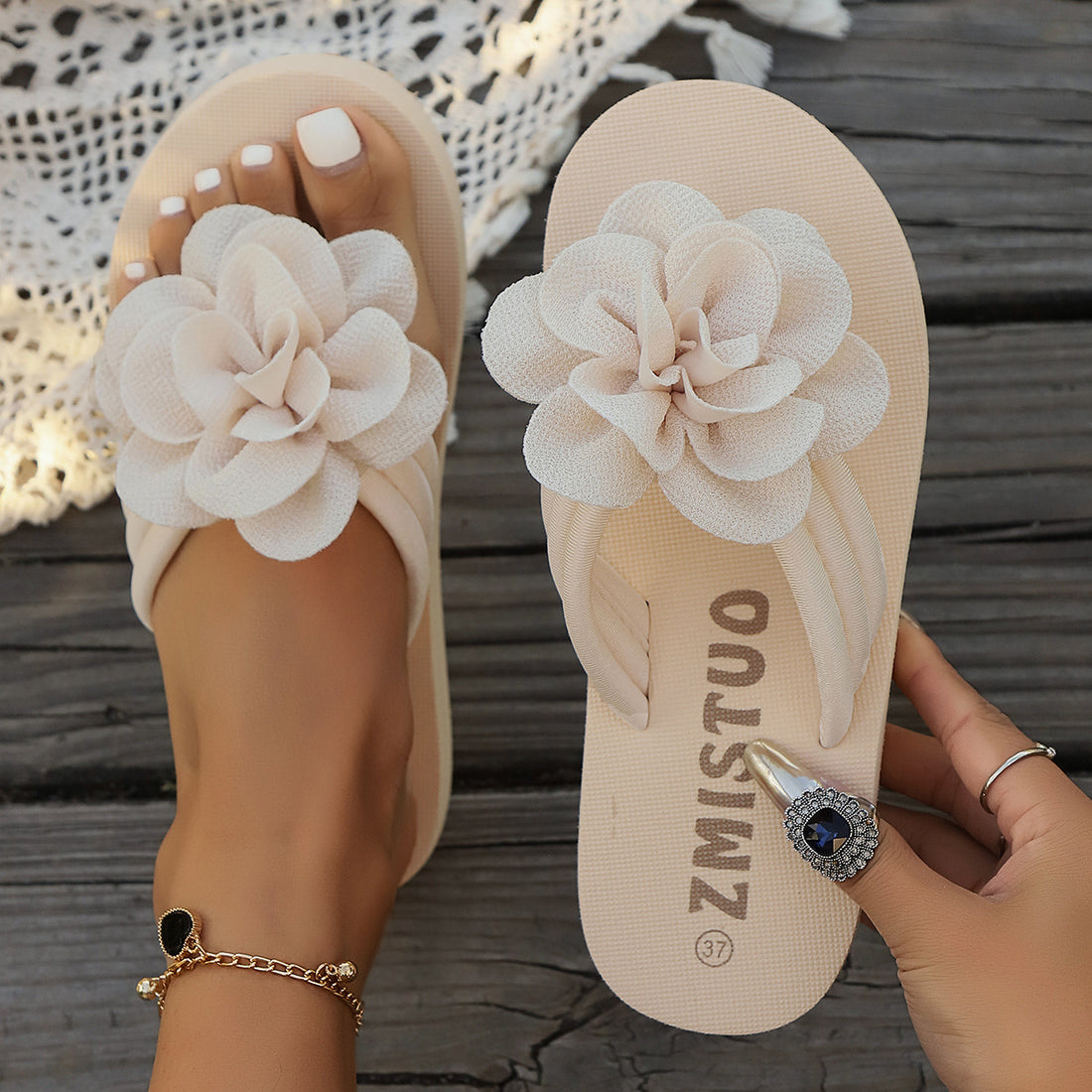 Plus Size Flower Flip Flops