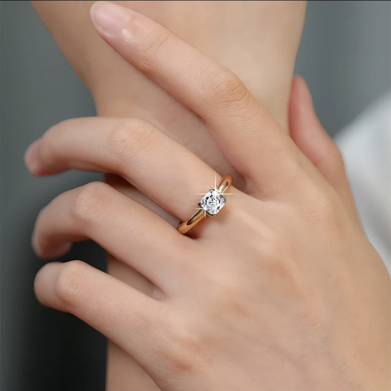 Asche Pagoda Cut White Diamond Cube Sugar Ring Female Ins