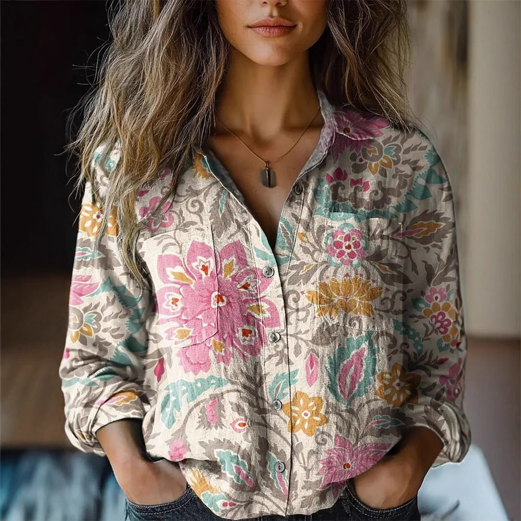 Women's Wear All-matching Printed Casual Lapel Shirt