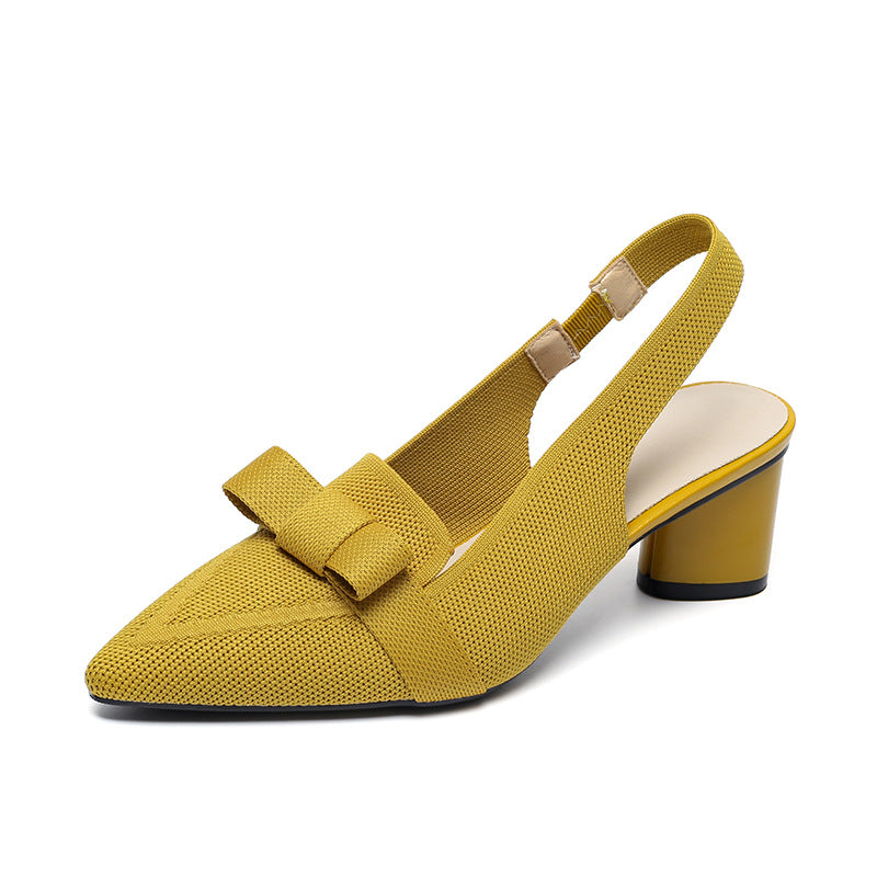 Closed Toe Bow Solid Color Summer High Heel Sandals Women Back Strap