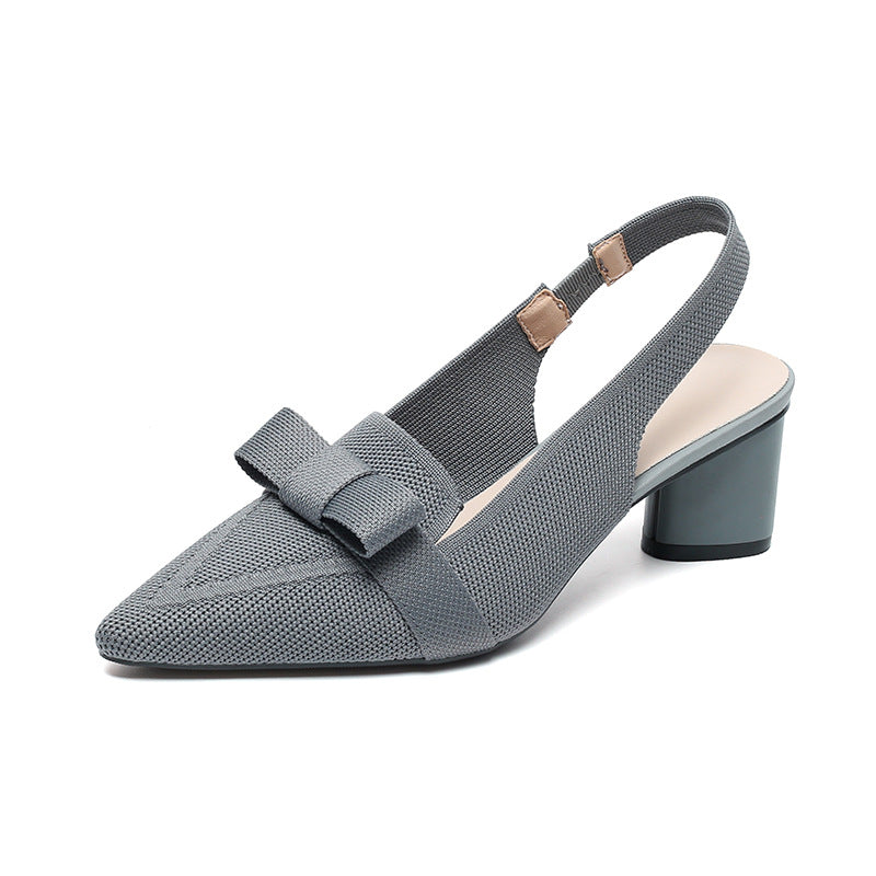 Closed Toe Bow Solid Color Summer High Heel Sandals Women Back Strap
