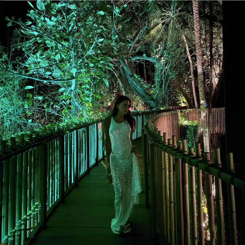 Sequin Split Jumpsuit Skirt