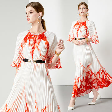 3-color Pleated 5 Oversized Swing Dress