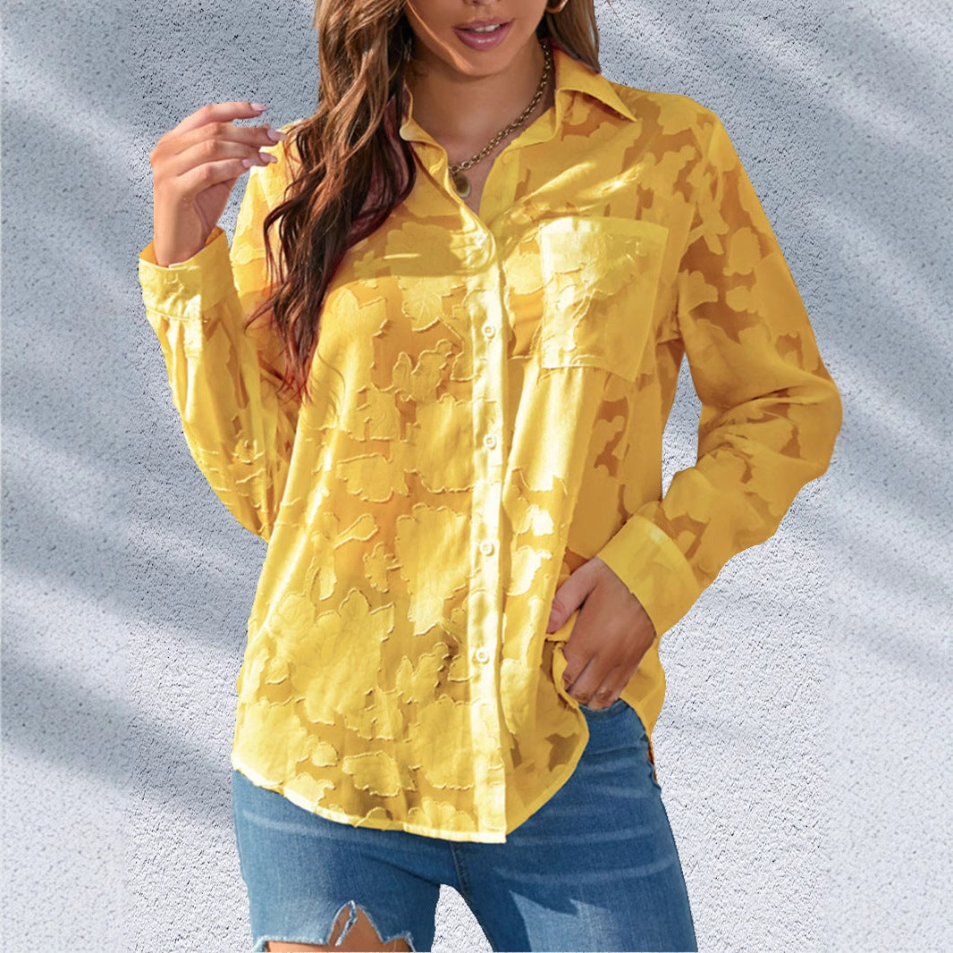 Solid Jacquard V-Neck Shirt