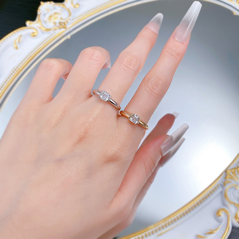 Asche Pagoda Cut White Diamond Cube Sugar Ring Female Ins