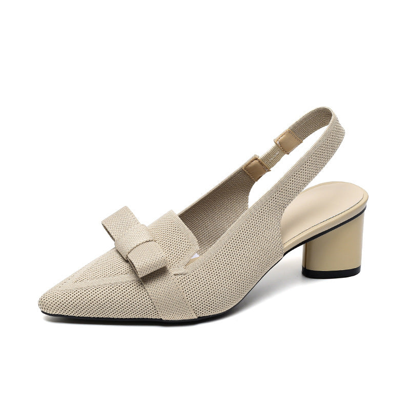 Closed Toe Bow Solid Color Summer High Heel Sandals Women Back Strap