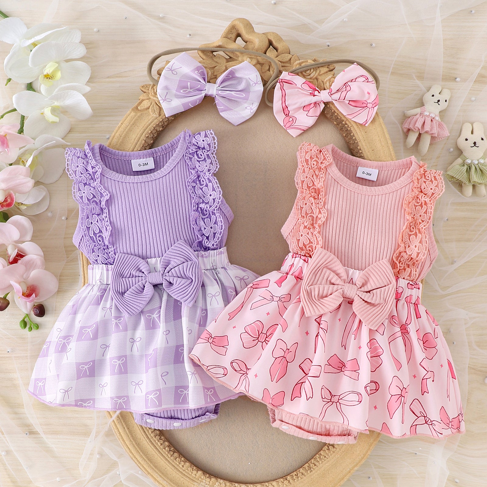 Girls' Two-color Lace Sleeve Baby's Gown