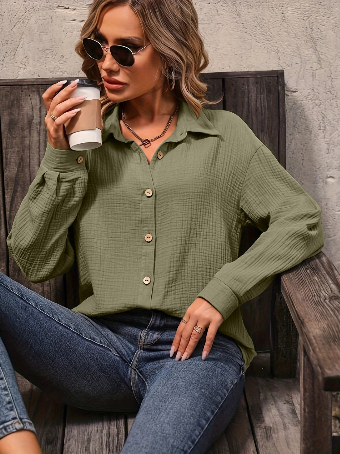 Solid Color Drop Shoulder Shirt