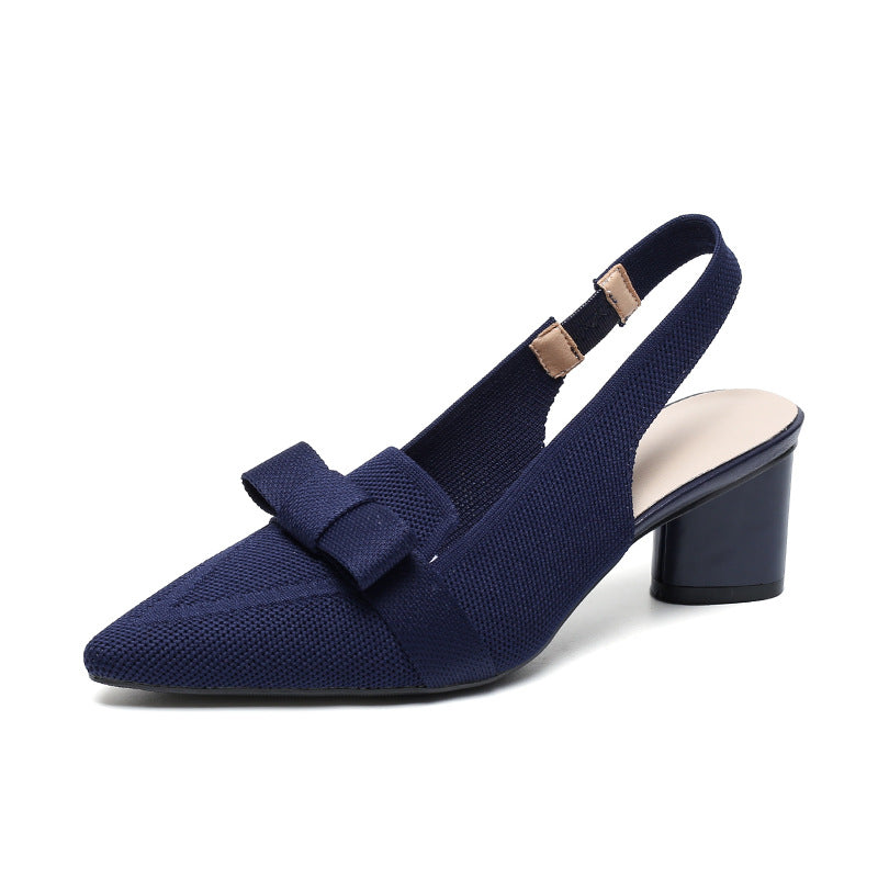 Closed Toe Bow Solid Color Summer High Heel Sandals Women Back Strap