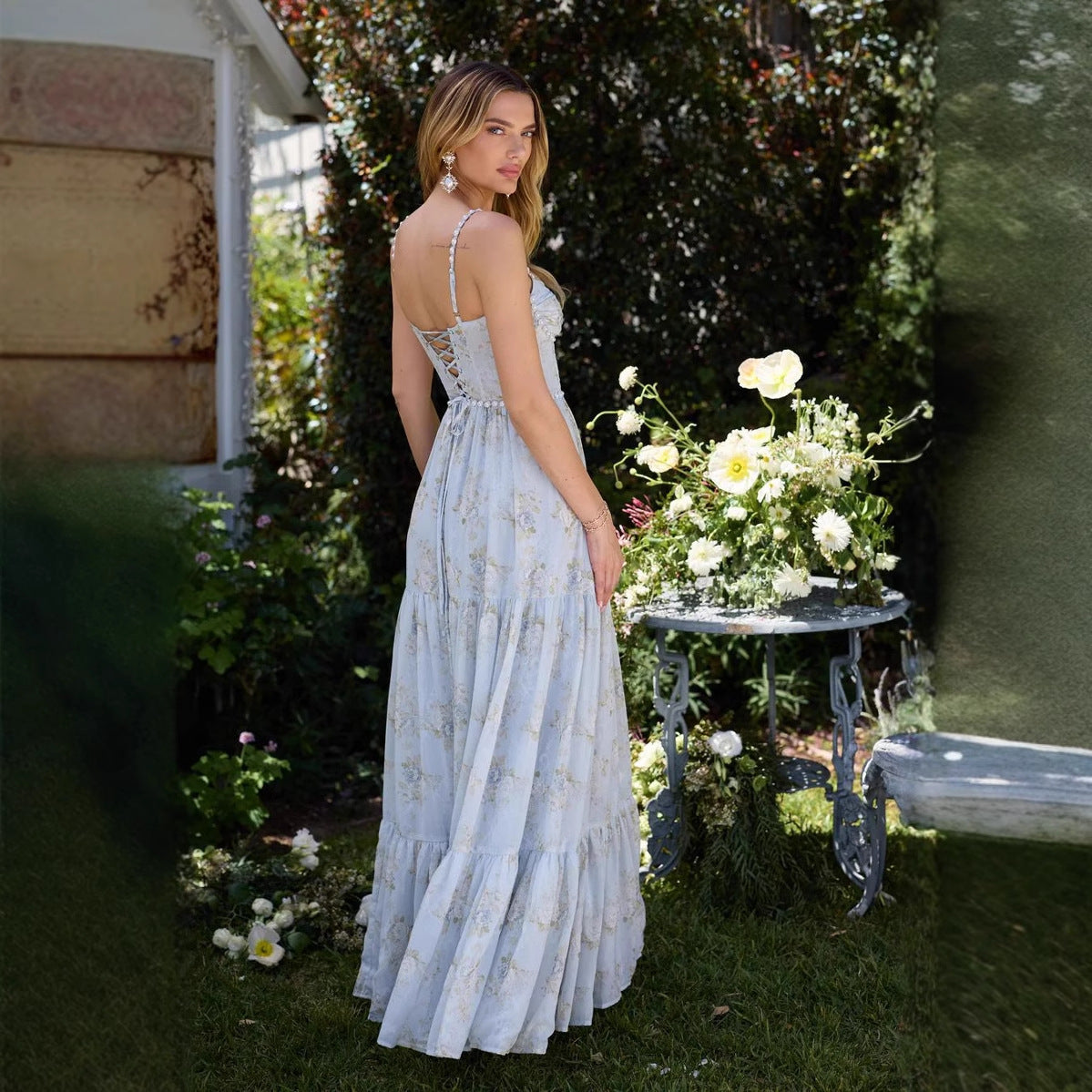 Backless Floral Vacation Dress