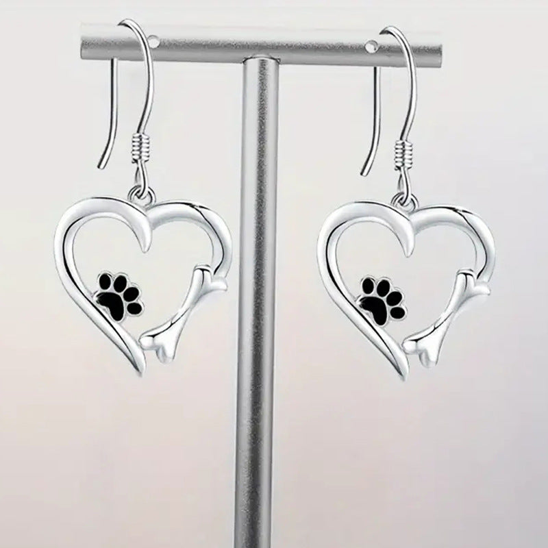 European And American Cute Earrings Female Cat Cat Paw Love Design Ornament Sweet