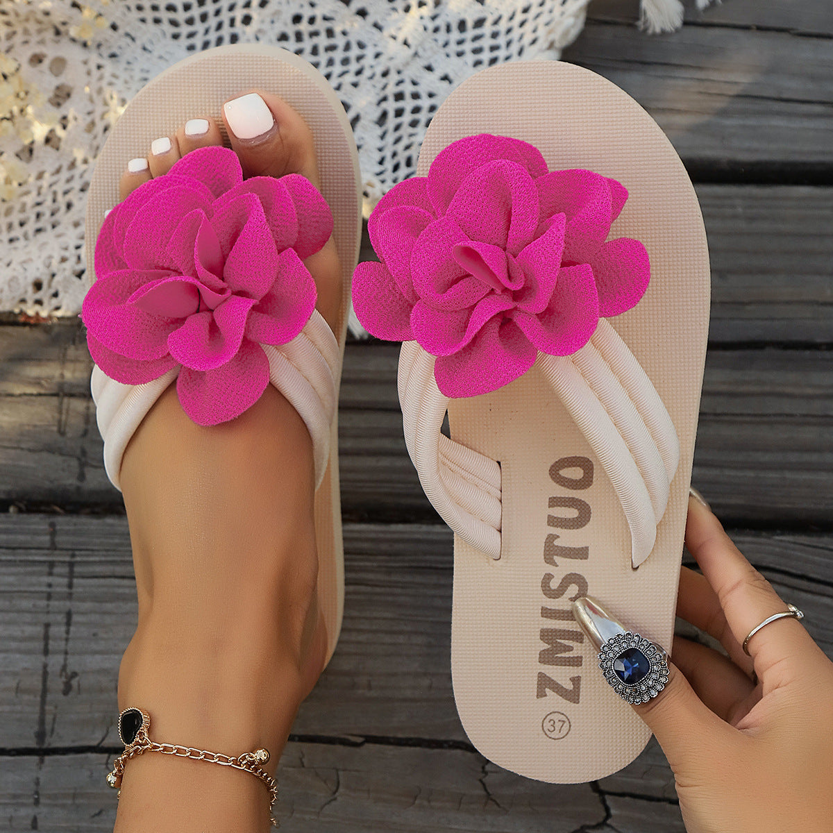Plus Size Flower Flip Flops