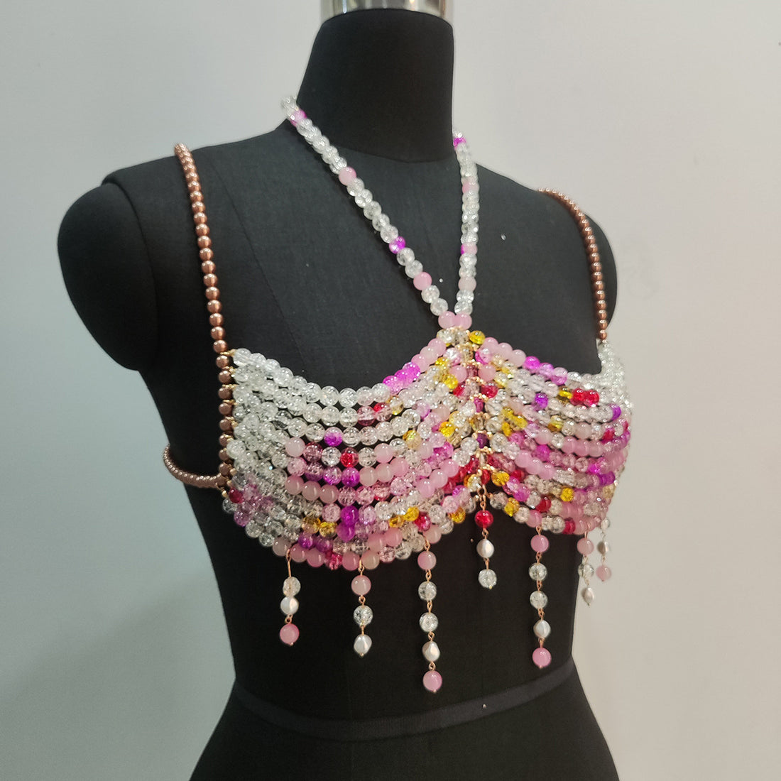 Gradient Color Glass Beaded Chest Necklace Heavy Industry Colorful Beads Body Chains