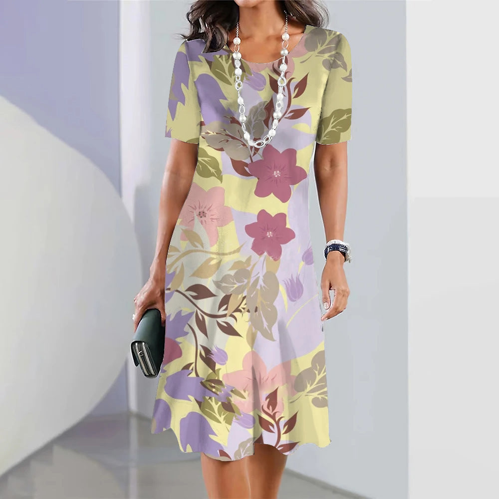 Vibrant Floral Round Neck Dress