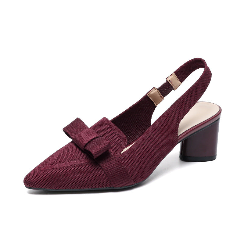 Closed Toe Bow Solid Color Summer High Heel Sandals Women Back Strap
