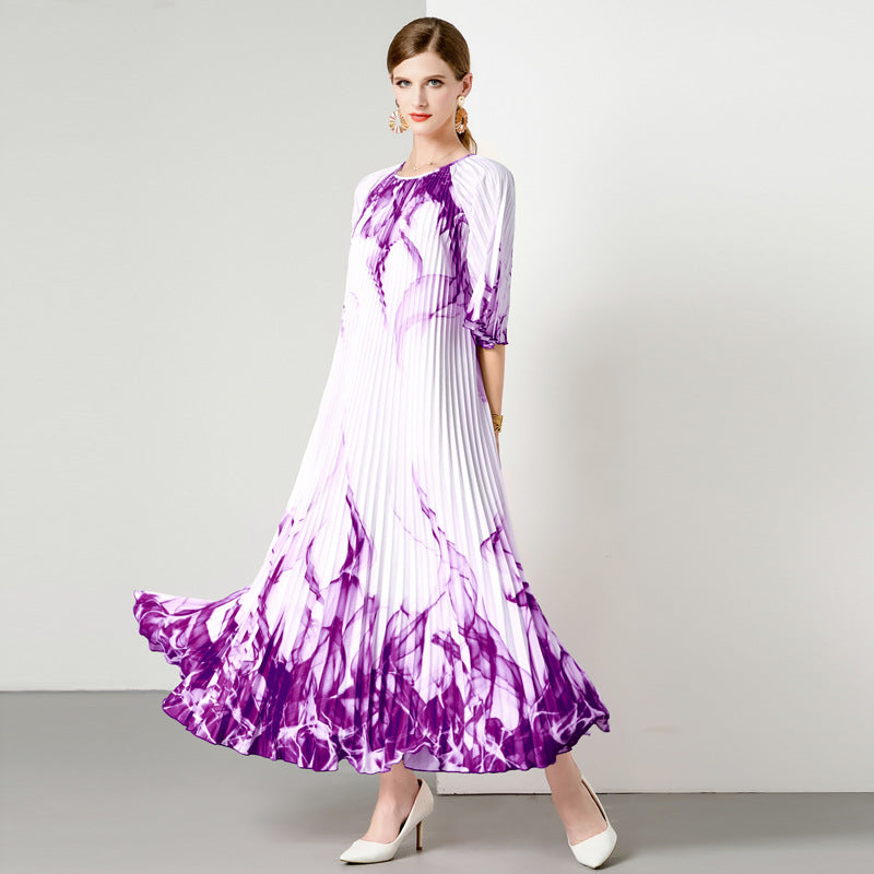 3-color Pleated 5 Oversized Swing Dress