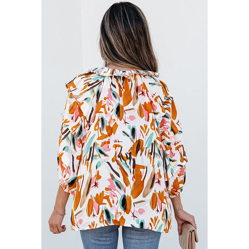 Colorblock V-Neck Chiffon Shirt