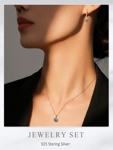 Sea Blue Artificial Diamond Necklace Set