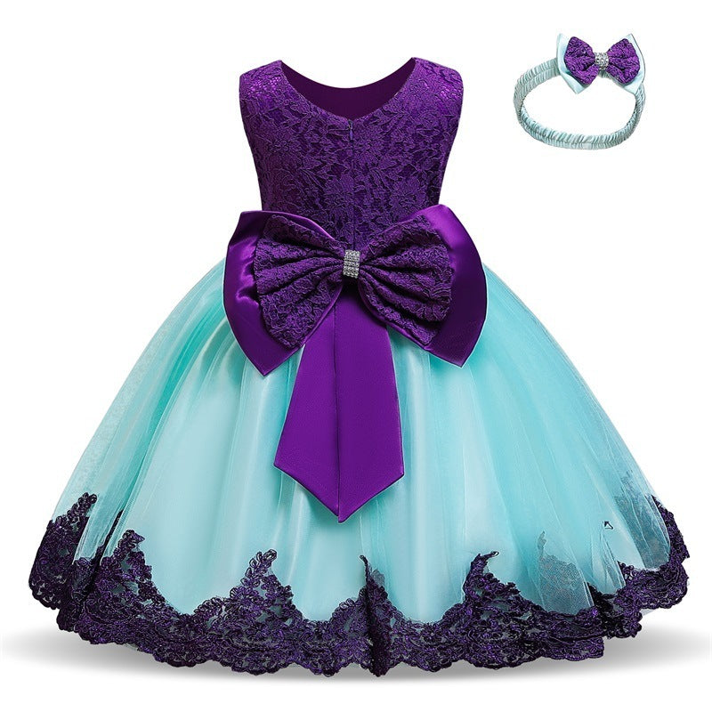 Baby Princess One Year Old Bow Lace Dress