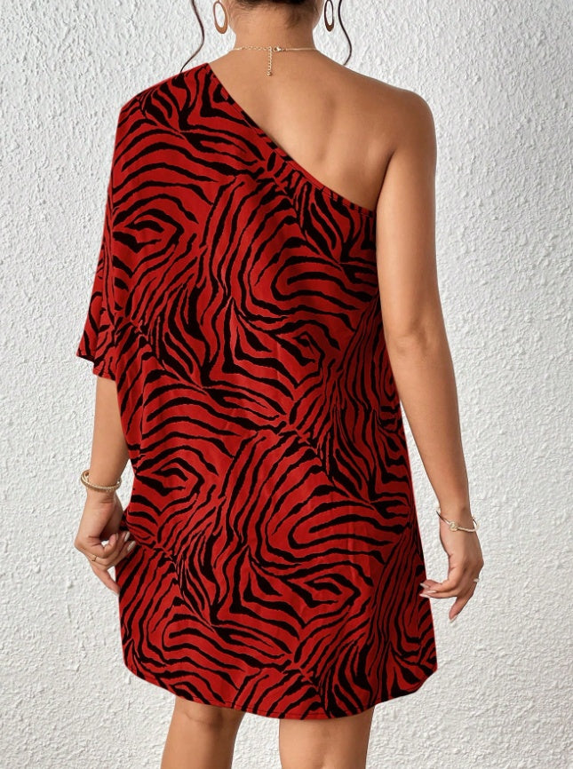 Women's Casual Asymmetrical Collar Zebra Print Vacation Dress