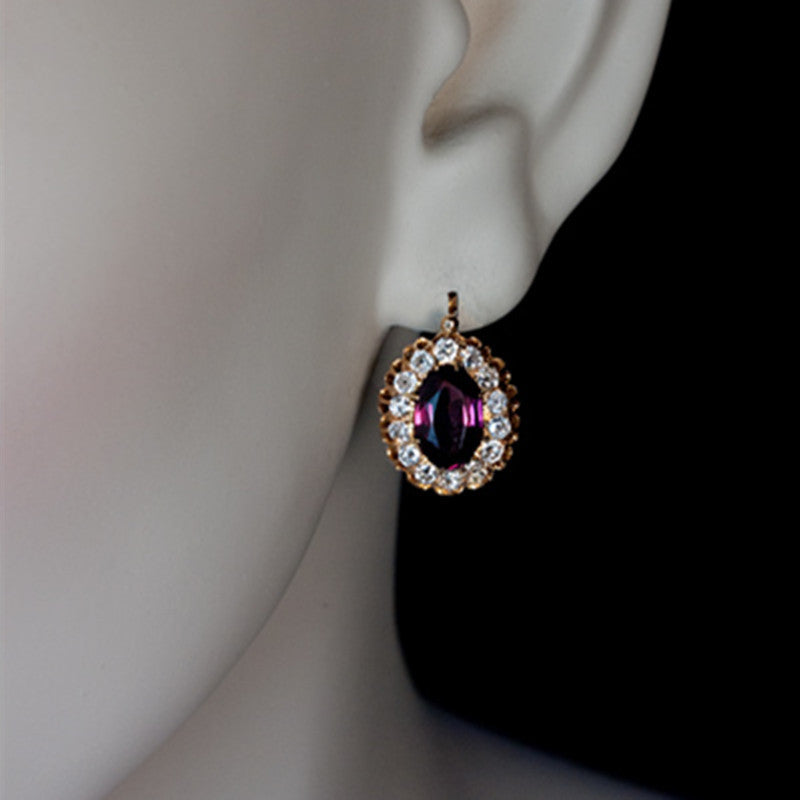 Purple Gemstone Oval Ear Hanging Earrings