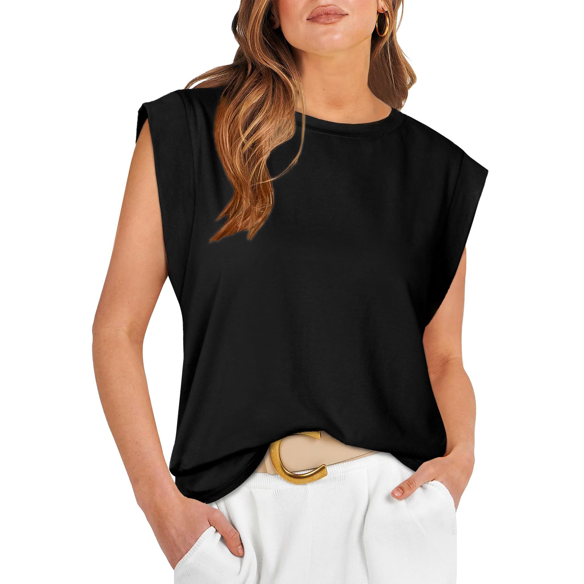 Round Neck Loose Short Sleeves Striped Top For Women