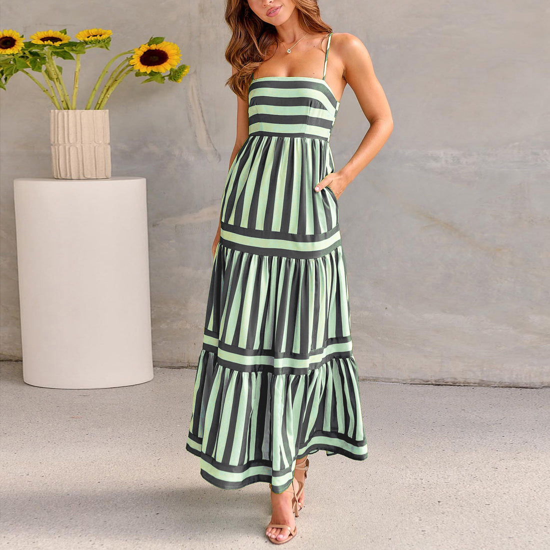 Striped Suspender Maxi Dress
