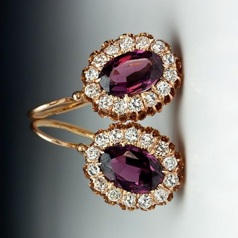 Purple Gemstone Oval Ear Hanging Earrings