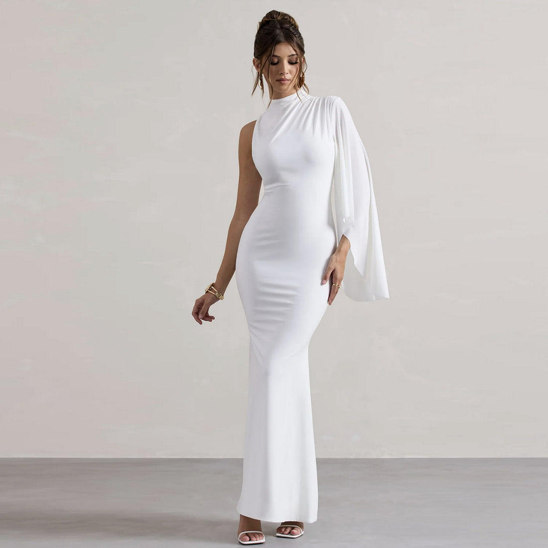 Long Sleeve One-Shoulder Dress