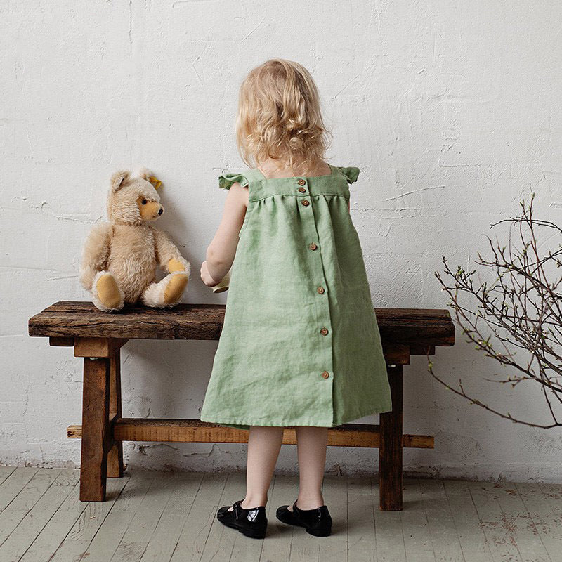 Girls Summer Linen Loose Sling Dress