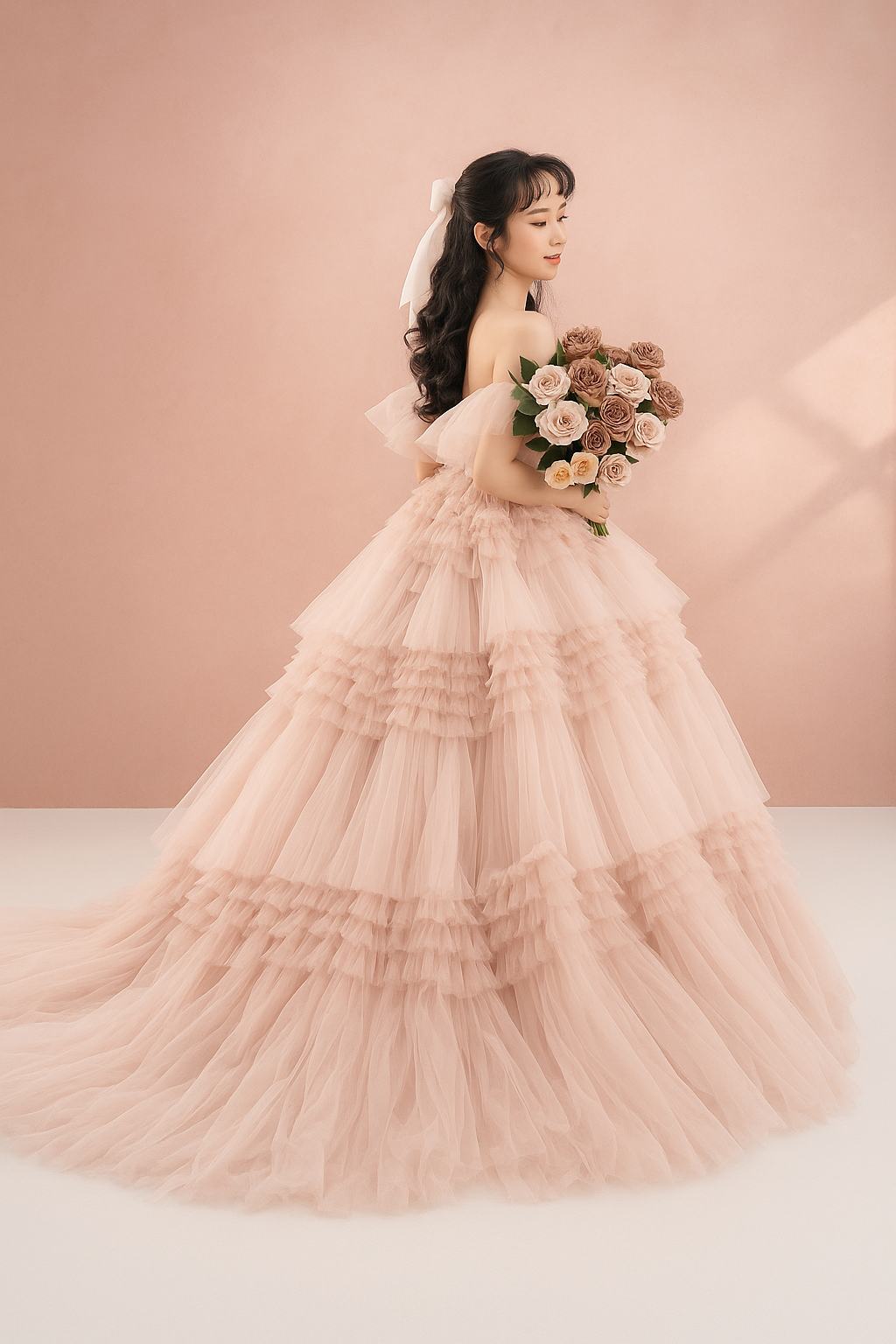 Street Photography Pettiskirt Colored Mesh Temperament Banquet Light Wedding Dress
