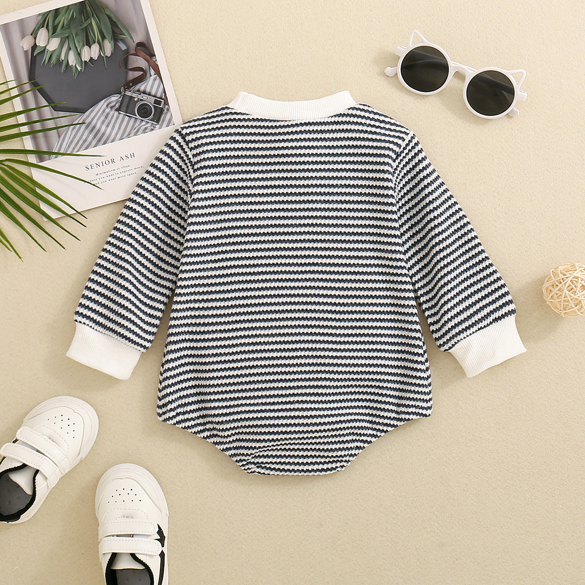 Baby Boys And Girls Long Sleeve Multi-color Stripe Pattern Triangle Jumpsuit
