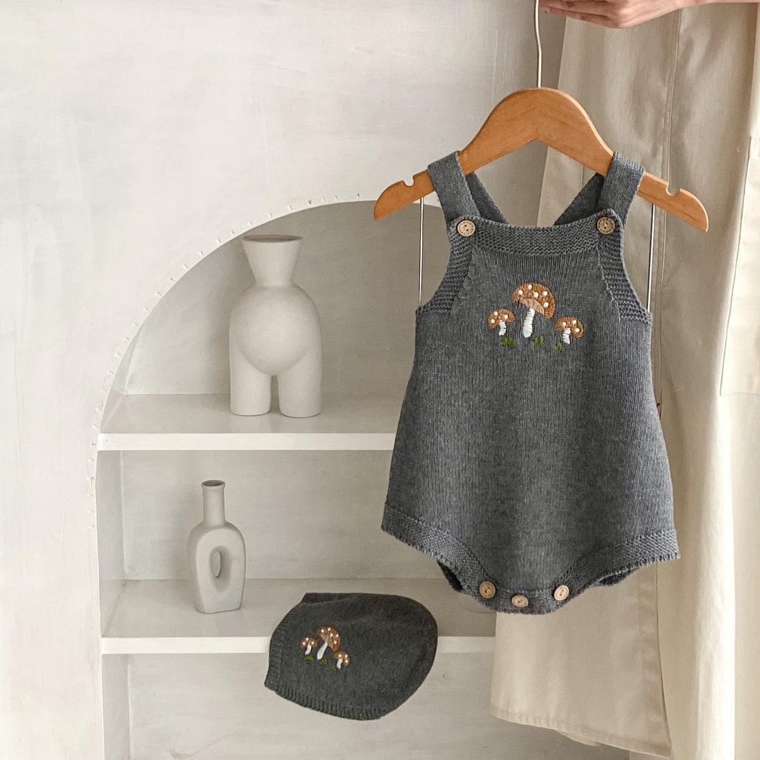 Baby Boys And Girls Mushroom Embroidered Romper Embroidered Hat