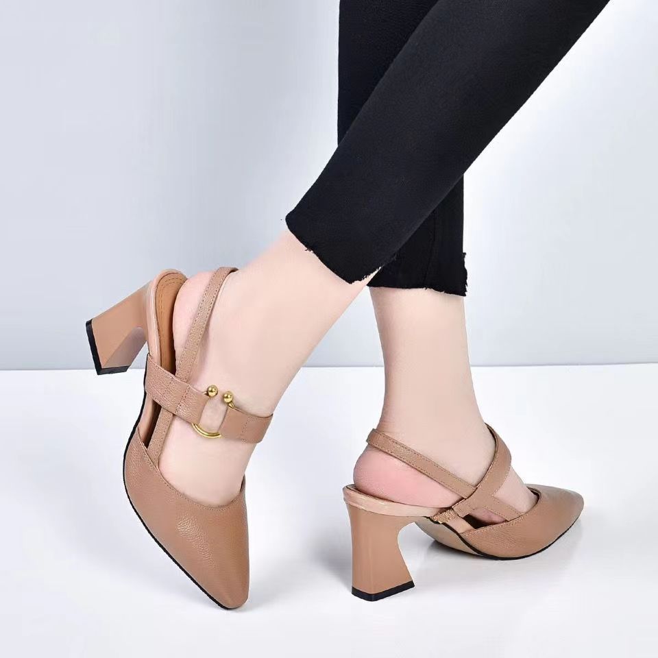 Pointed Toe High Heel Toe Box Sandals Chunky Heel All-matching Women's Shoes