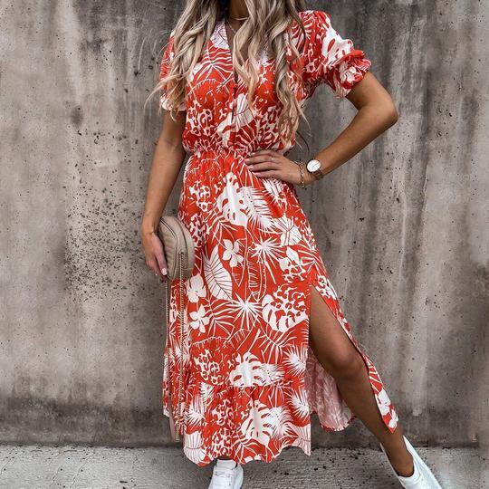 Puff Sleeve Floral Lace High Long Skirt Women Dress