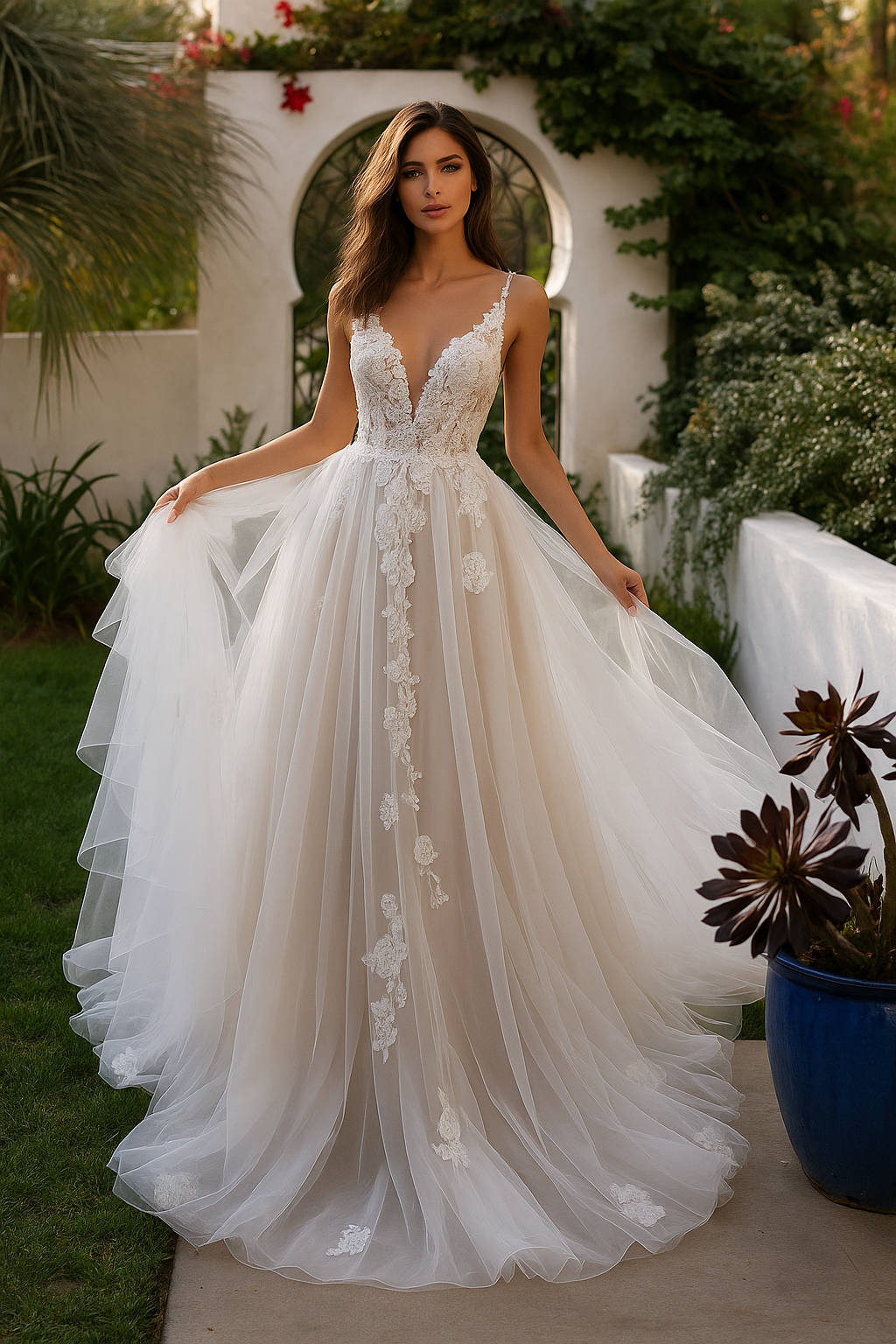 New Slim And Deep V Suspender Light Wedding Dress