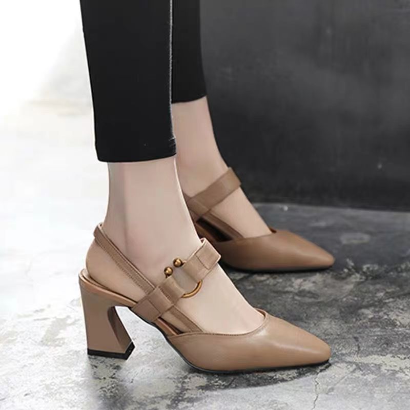 Pointed Toe High Heel Toe Box Sandals Chunky Heel All-matching Women's Shoes