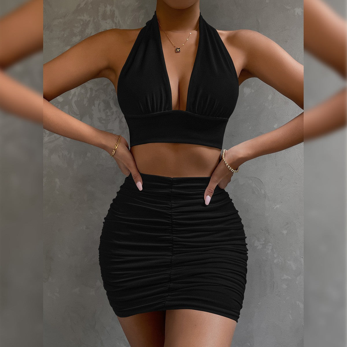 Piece Halter Skirt Set